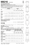 Schnittmuster McCalls 8216 Kleider A 3-8 (de 98-128 Mädchen), XS-XL (Damen)