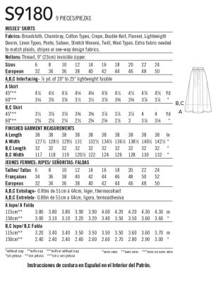 Schnittmuster von Simplicity 9180 Damenrock mit großen Taschen in Gr. H5 6-14 (DE 32-40)
