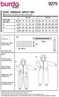 Schnittmuster Burda 9275 vorderer Reißverschluss bequemer Kinderoverall Gr. 104-134