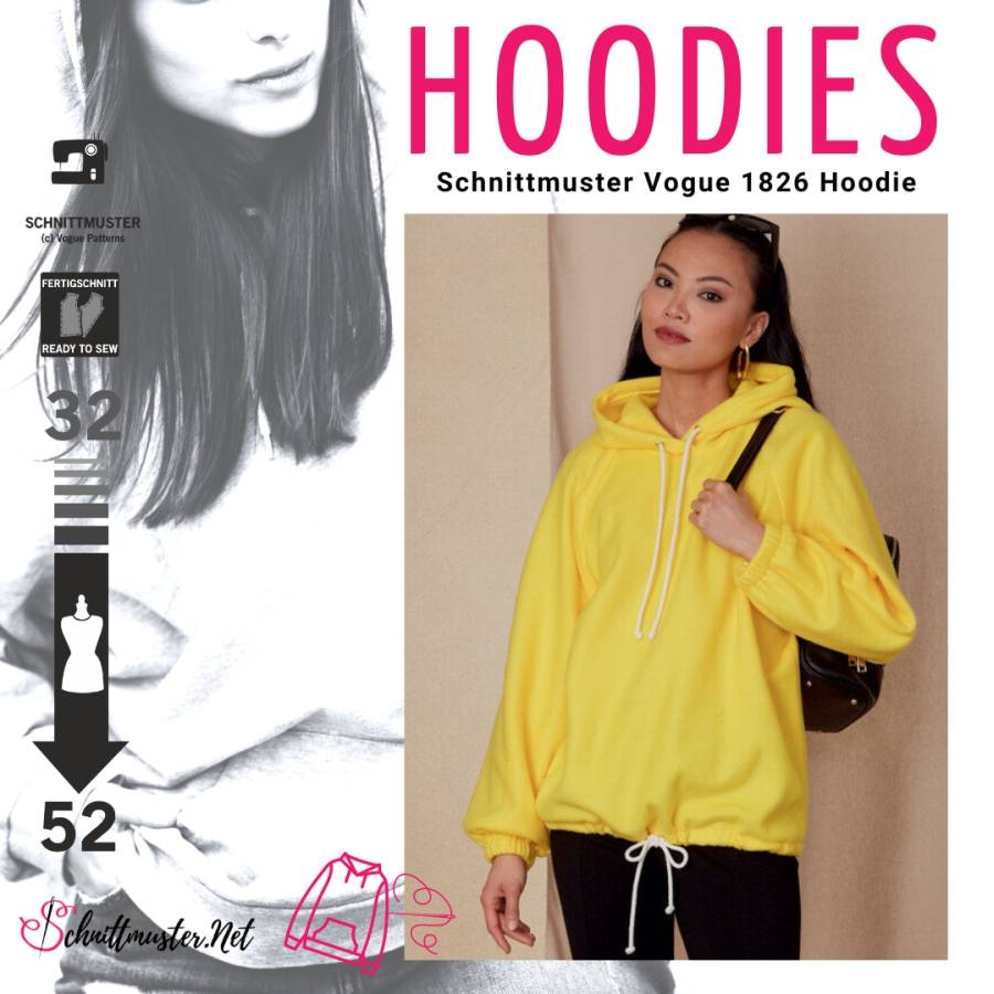 Schnittmuster Vogue 1826 kuscheliger Damensweater, Hoodie Gr. 32-50