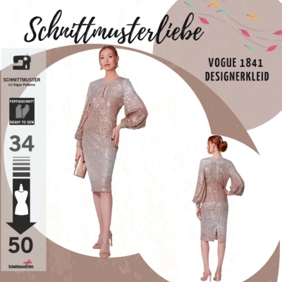 Schnittmuster Vogue 1841 Damenkleid, Designerkleid, Partykleid Gr. 34-50
