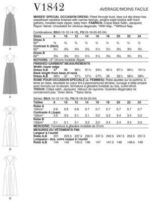 Schnittmuster Vogue 1842 bodenlanges Damenkleid, Abendkleid Gr. 34-42