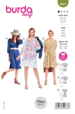 Burda Schnittmuster 6007 Damenkleid mit überschnittenen Schultern Gr. 34-48
