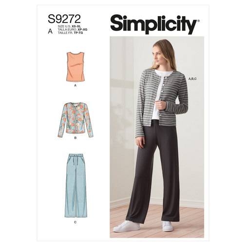 Schnittmuster Simplicity 9272 Kombi Shirt, Cardigan, Hose Gr. XS-XL