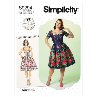 Schnittmuster Simplicity 9294 Damenkleid, Retrokleid Gr. 32-48
