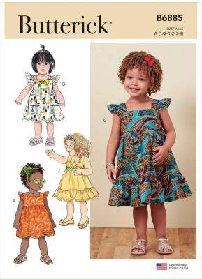 Schnittmuster Butterick 6885 Mädchenkleidchen Gr. 1/2-4 (68-98)