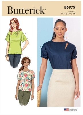 Schnittmuster von Butterick 6875 Blusenshirt mit Raffung Gr. A5 6-14 (DE 32-40)