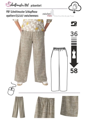 PDF-Schnittmuster zwischenmass 632107 bequeme Damenhose Gr. 36-58