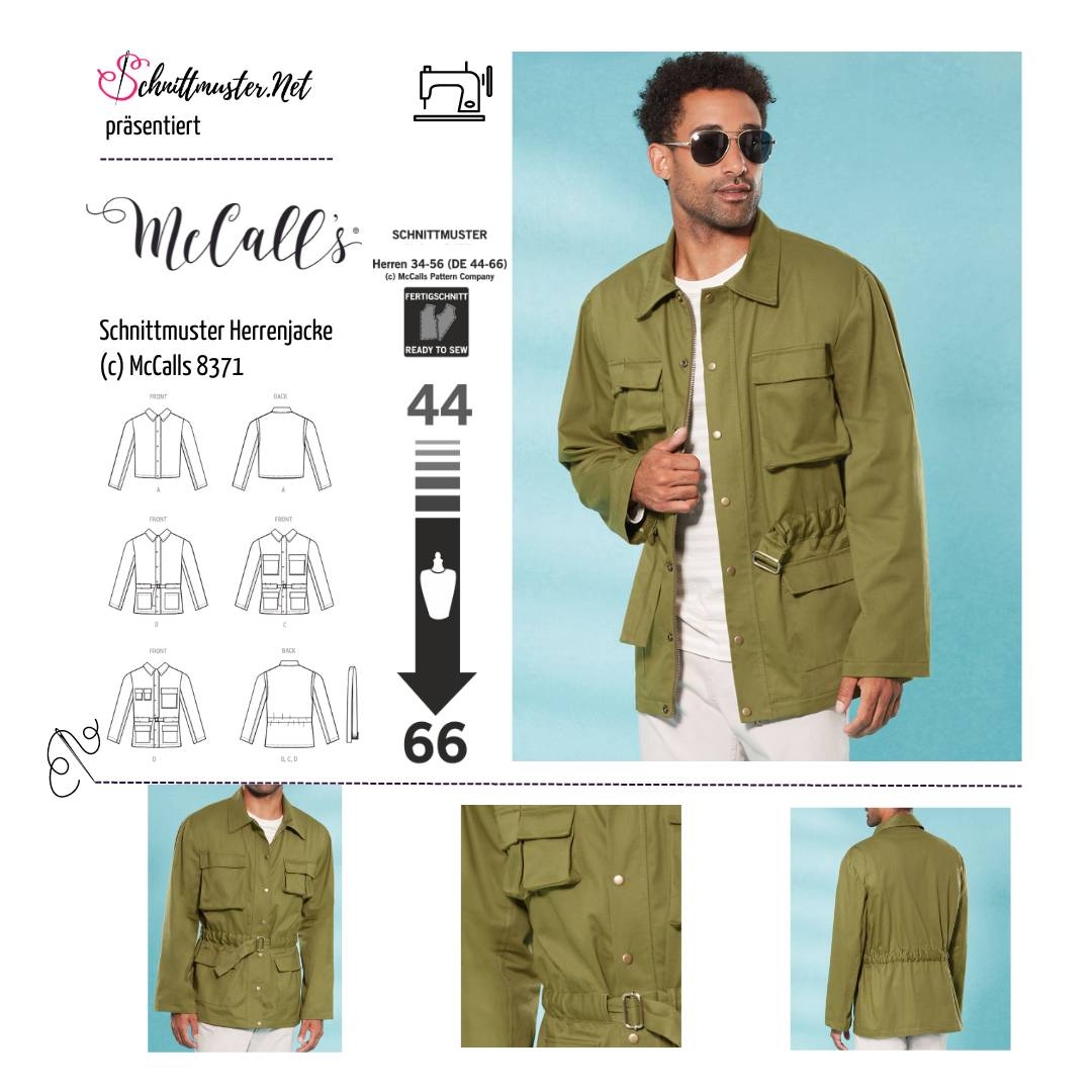 Schnittmuster McCalls 8371 sportliche Jacke Gr. Herren DE 44-52 oder 54-62