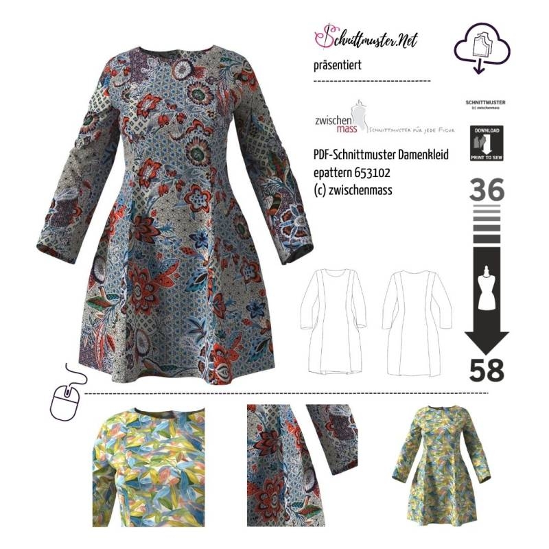Kleid PDF-Schnittmuster  für Damen zwischenmass 653102 mit Nähanleitung