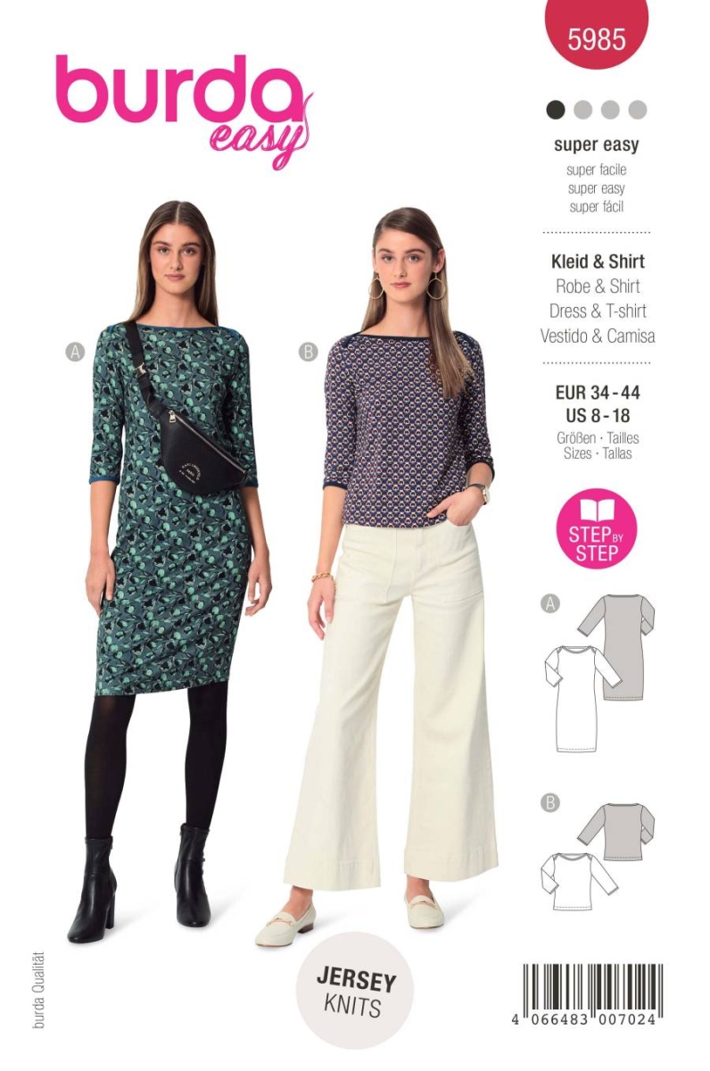 Kleid Schnittmuster für Damen Burda 5985 mit Nähanleitung