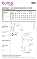 Schnittmuster Burda 5990 tief ausgeschnittenes Damenkleid, Damenshirt Gr. 34-44