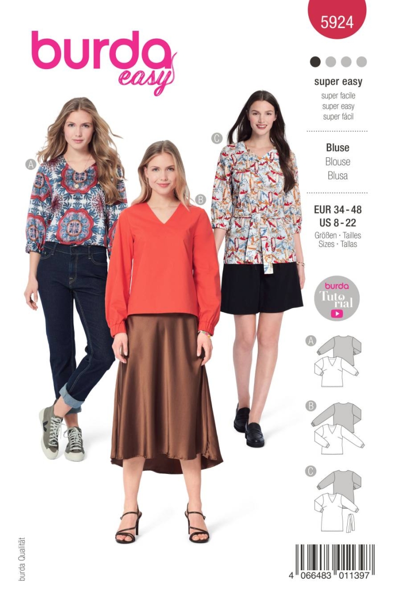 Bluse Schnittmuster für Damen Burda 5924 mit Nähanleitung