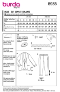 Sewing pattern Burda 5935 chic womens suit pants and jacket Sizes US 18-28 (EUR 44-54)