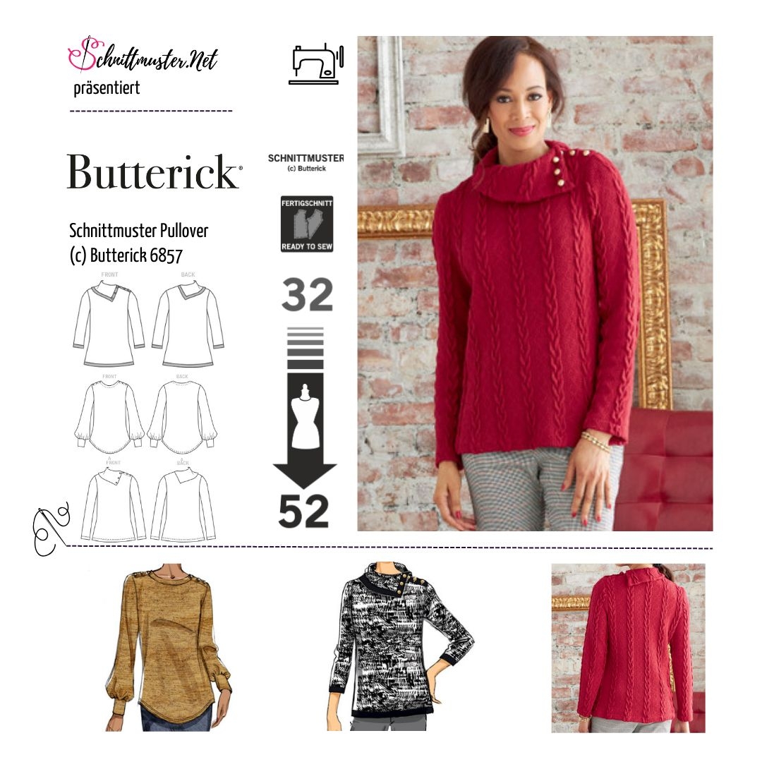 Pullover Schnittmuster für Damen Butterick 6857 mit Nähanleitung