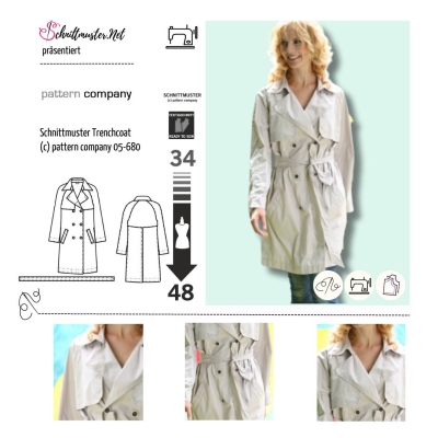 Schnittmuster Trenchcoat, kurzer Damenmantel pattern company 05680 Gr. 34-48