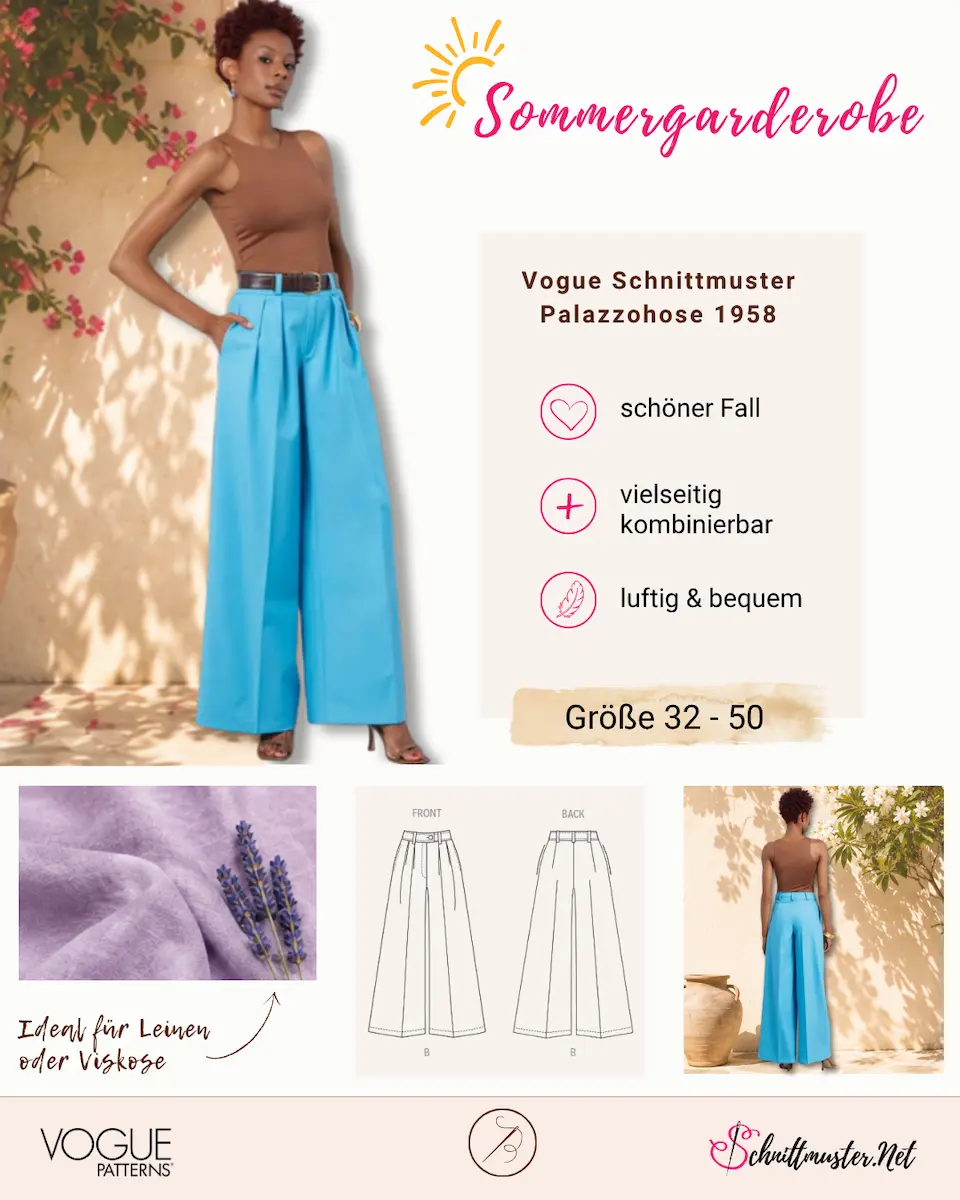 Hose Schnittmuster für Damen Vogue 1958 mit Nähanleitung