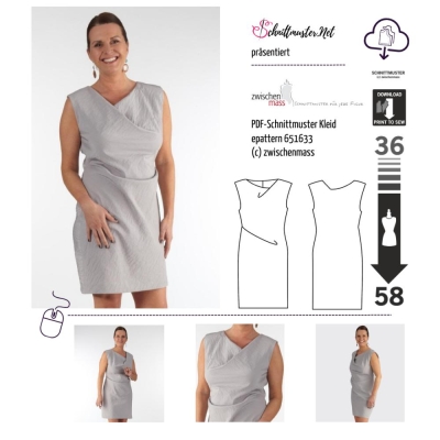 Kleid PDF-Schnittmuster  für Damen zwischenmass 651633 mit Nähanleitung