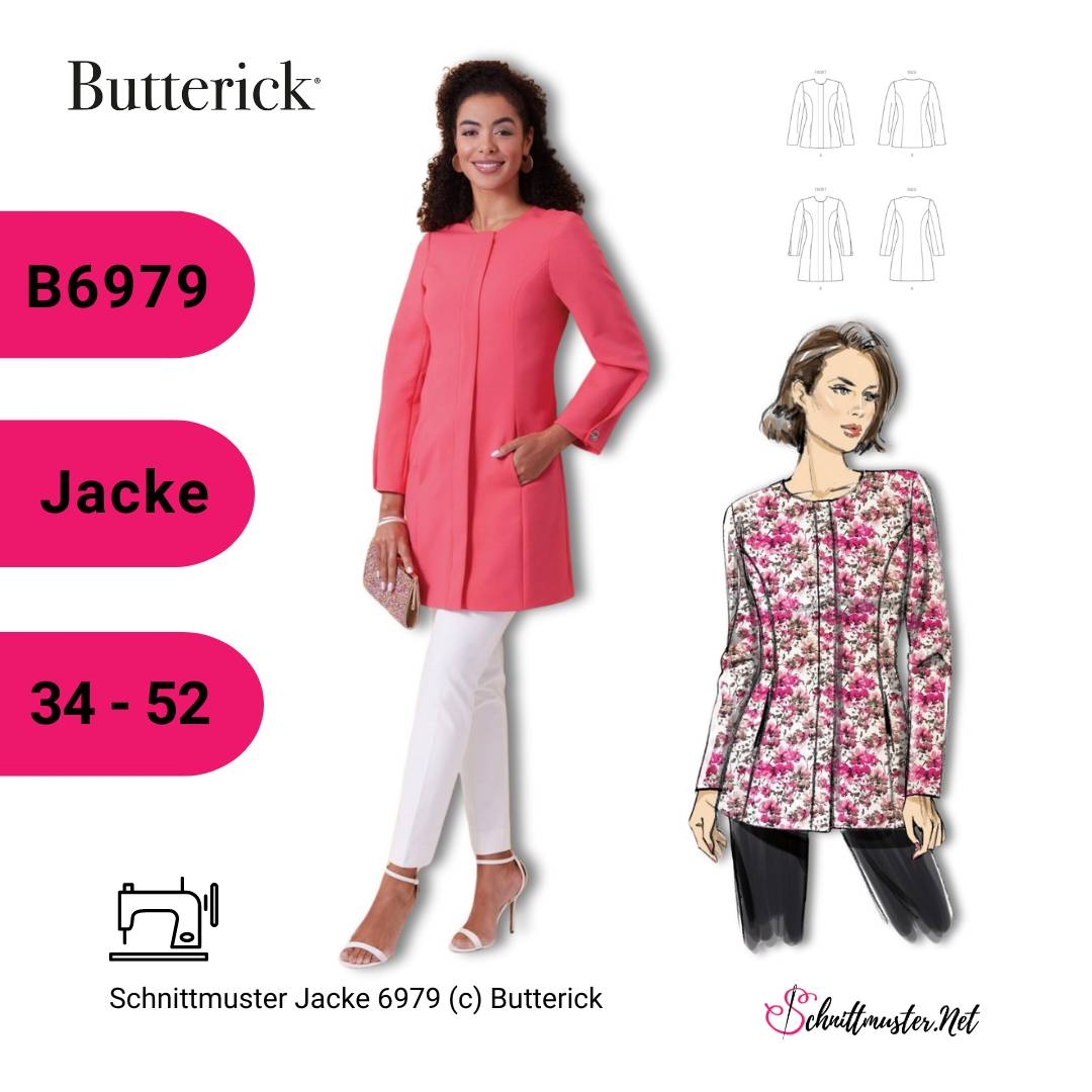 Jacke Schnittmuster für Damen Butterick 6979 mit Nähanleitung