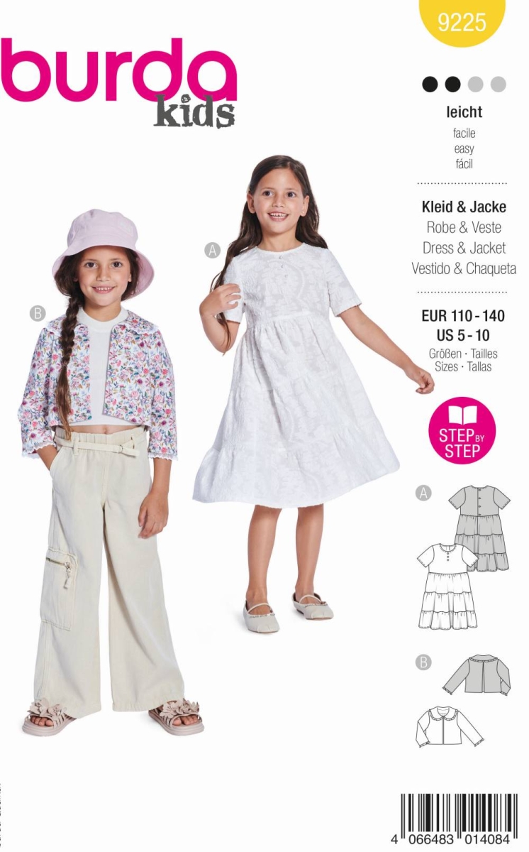 Mädchenkleid Schnittmuster für Mädchen Burda 9225 mit Nähanleitung