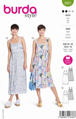 Kleid Schnittmuster für Damen Burda 5821 mit Nähanleitung