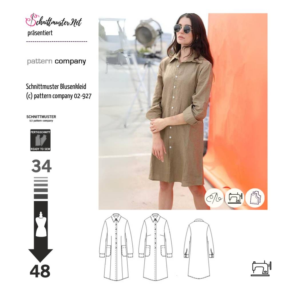 Kleid Schnittmuster für Damen pattern company 02927 mit Nähanleitung