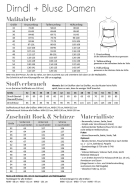 Schnittmuster Damendirndl mit Bluse und Schürze fadenkäfer Gr. 32-58