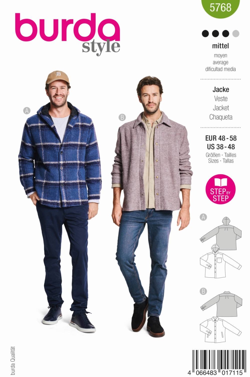 Herrenjacke Schnittmuster für Herren Burda 5768 mit Nähanleitung