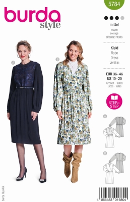 Kleid Schnittmuster für Damen Burda 5784 mit Nähanleitung