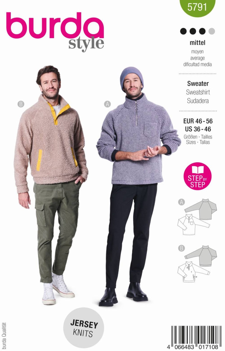 Herrenpullover Schnittmuster für Herren Burda 5791 mit Nähanleitung