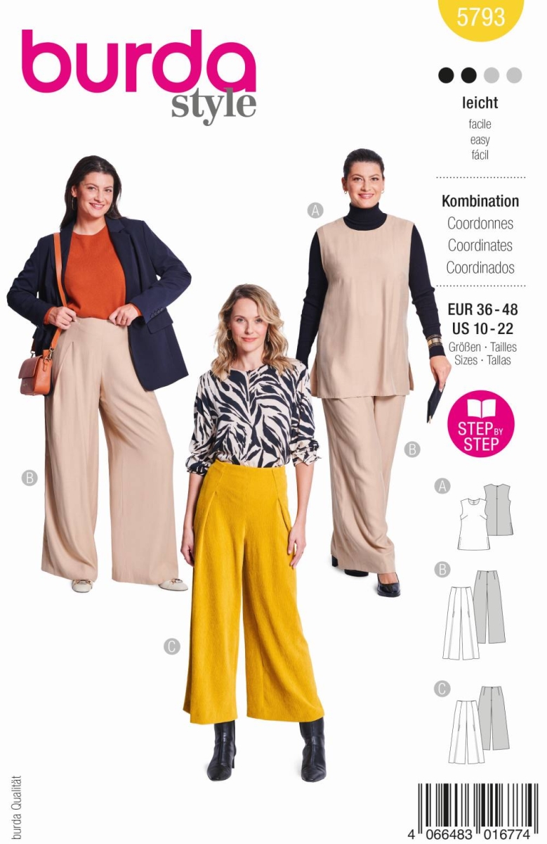 Kombination Schnittmuster für Damen Burda 5793 mit Nähanleitung