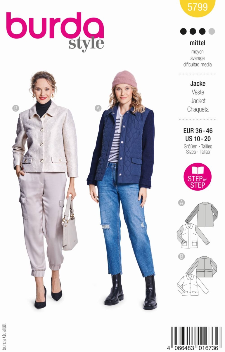 Jacke Schnittmuster für Damen Burda 5799 mit Nähanleitung