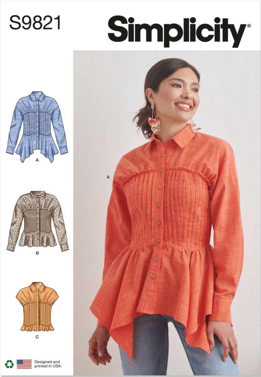 Bluse Schnittmuster für Damen Simplicity 9821 mit Nähanleitung