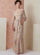 Schnittmuster bodenlanges Stufenkleid mit Rüschen und freien Schultern Vogue 2107 Gr. 32-50