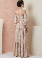 Schnittmuster bodenlanges Stufenkleid mit Rüschen und freien Schultern Vogue 2107 Gr. 32-50