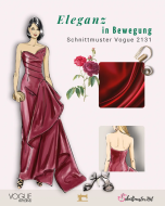 Modell trägt schulterfreies Abendkleid Vogue 2131 mt...