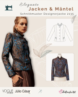 Woman wearing elegant designer jacket made from sewing...