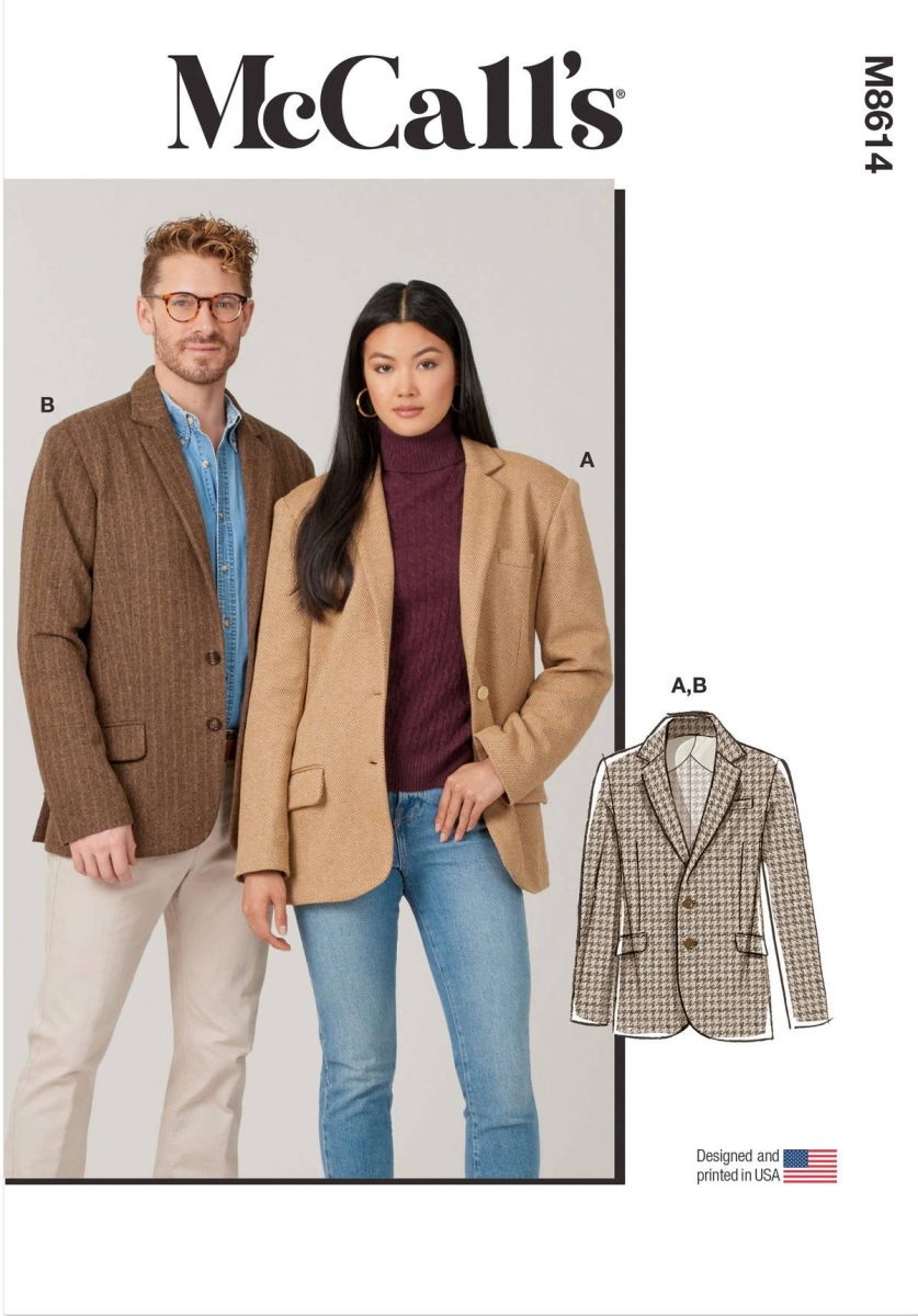 Schnittmusterhülle zeigt ein klassischer Blazer für Sie und Ihn für 8614 von McCalls