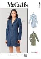 Envelope sewing pattern shows a chic Shirt dress, denim...