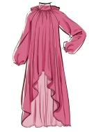 Modell trägt ein hochgeschlossenes Damenkleid in A-Linie, Stufenkleid genäht nach dem Schnittmuster 8603 von McCalls