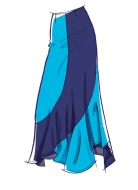 Model is wearing flowy Misses skirt, banana skirt without waistband sewn with the sewing pattern McCalls 8608