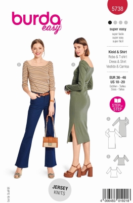 Envelope sewing pattern shows a figure-hugging Dress with side slit of 5738 Burda