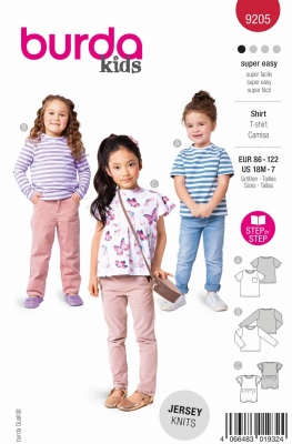 Envelope sewing pattern shows a cute Girls shirt with ruffles of 9205 Burda
