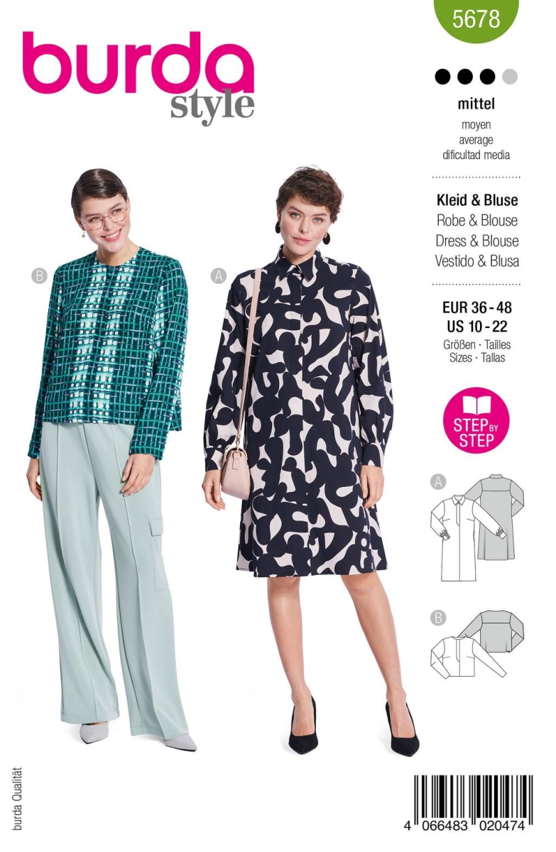 Envelope sewing pattern shows a modern Dress with concealed placket of 5678 Burda