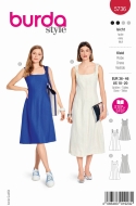Envelope sewing pattern shows a feminine Panel dress with...