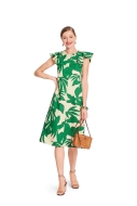Model is wearing pretty Summer dress with flutter sleeves sewn with the sewing pattern Burda 5719