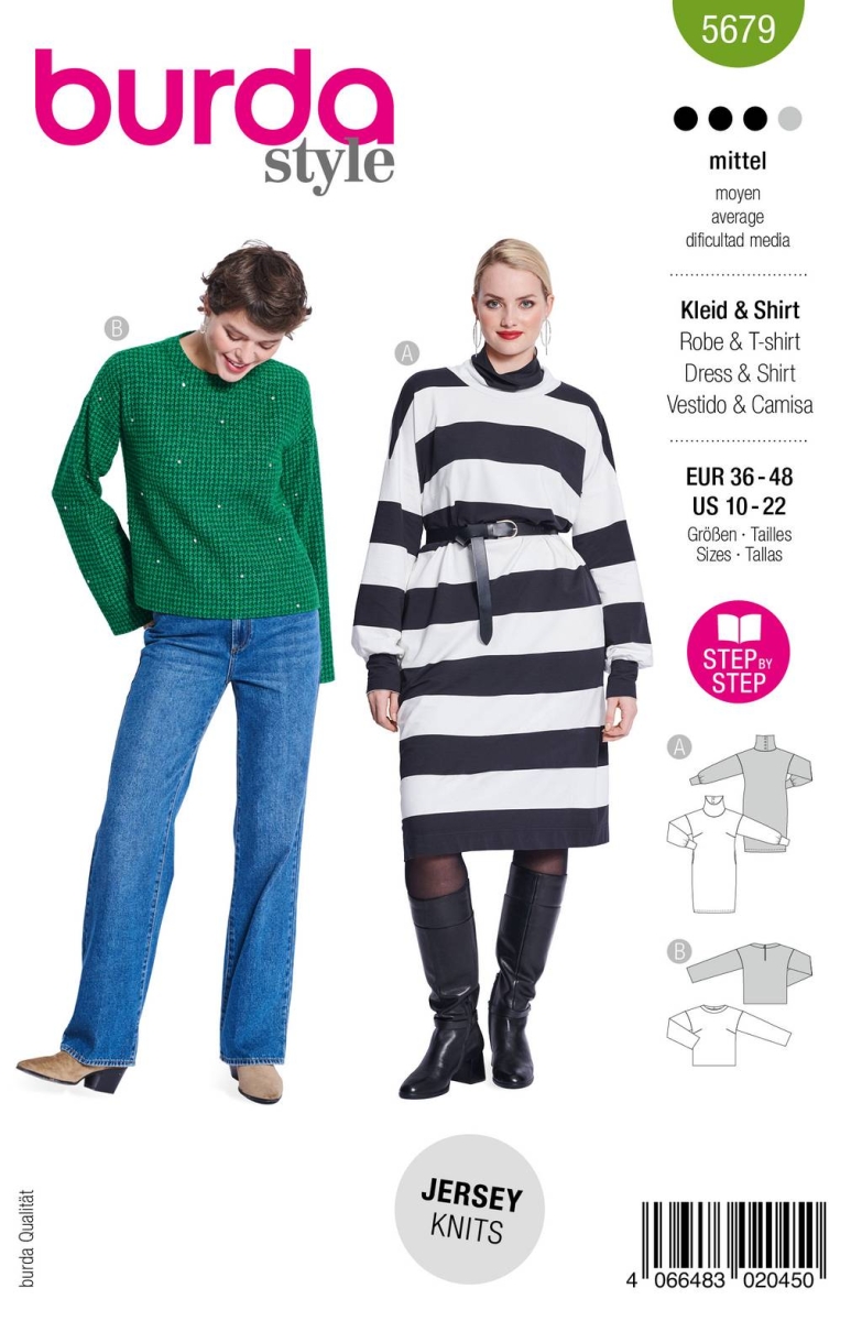 Schnittmusterhülle zeigt ein stylischer Pullover mit Rollkragen für 5679 von Burda