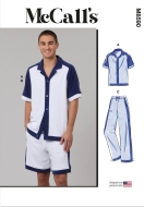 Envelope sewing pattern shows a sporty mens set shirt...