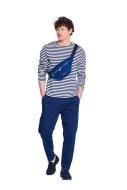 Model is wearing cool polo shirt mens shirt long sleeve with round neckline sewn with the sewing pattern Burda 5641