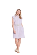 Model is wearing short misses blouse or misses dress fully buttoned shirt dress sewn with the sewing pattern Burda 5644